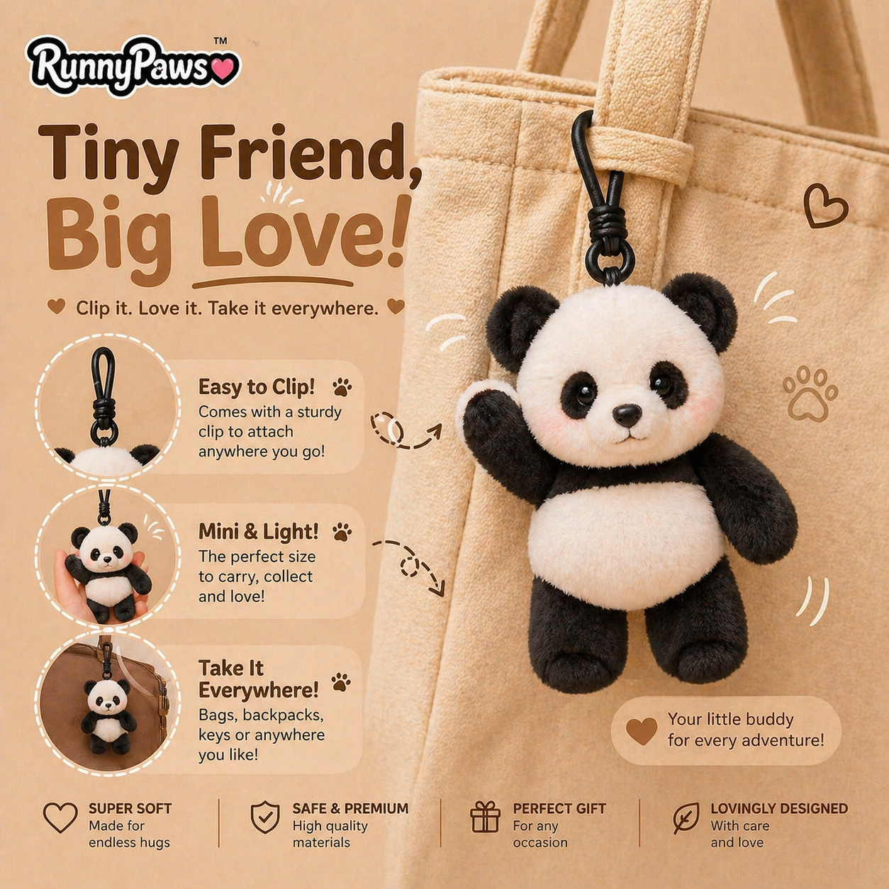 RunnyPaws™ Running Plushies Schlüsselanhänger